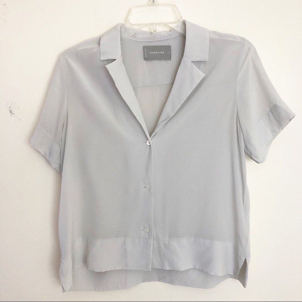Everlane Gray Silk Button Down Short Sleeve Sz 2 - Picture 2 of 7